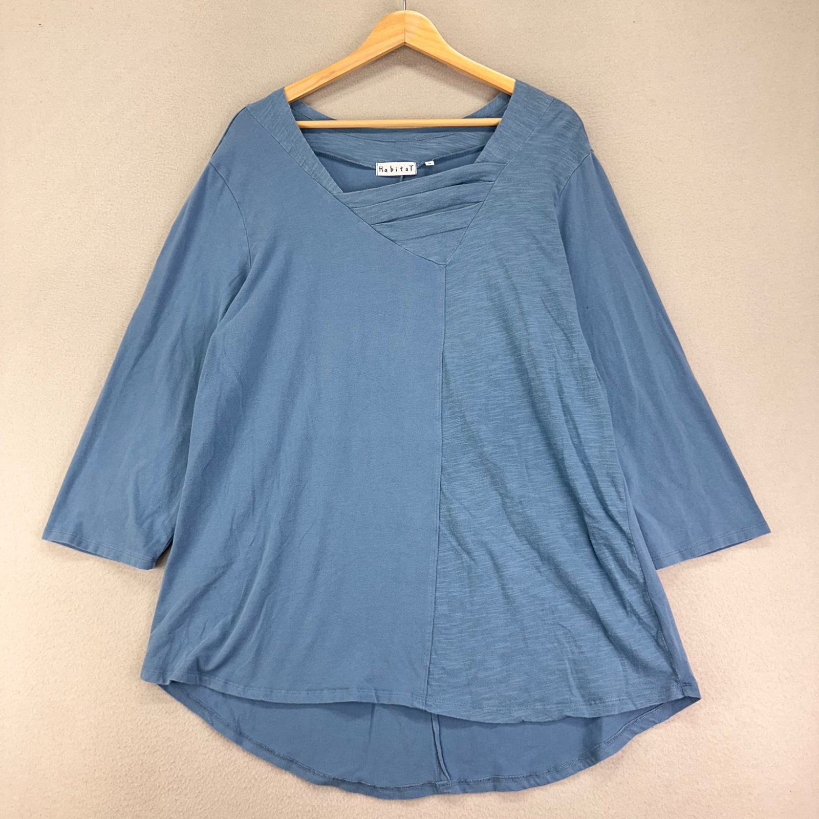Habitat Blouse Shirt Womens Xl Blue Artsy Lagenlook 3/4 Sleeve Cotton Oversized